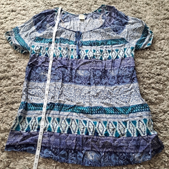 Faded Glory | Blue bohemian style t shirt with front tassel tie ups - Picture 10 of 11